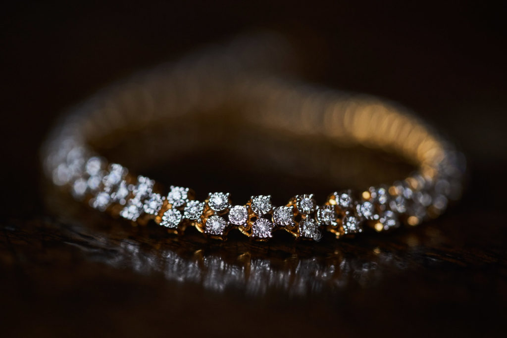 Close up of Bride's beautiful sparkling bracelet